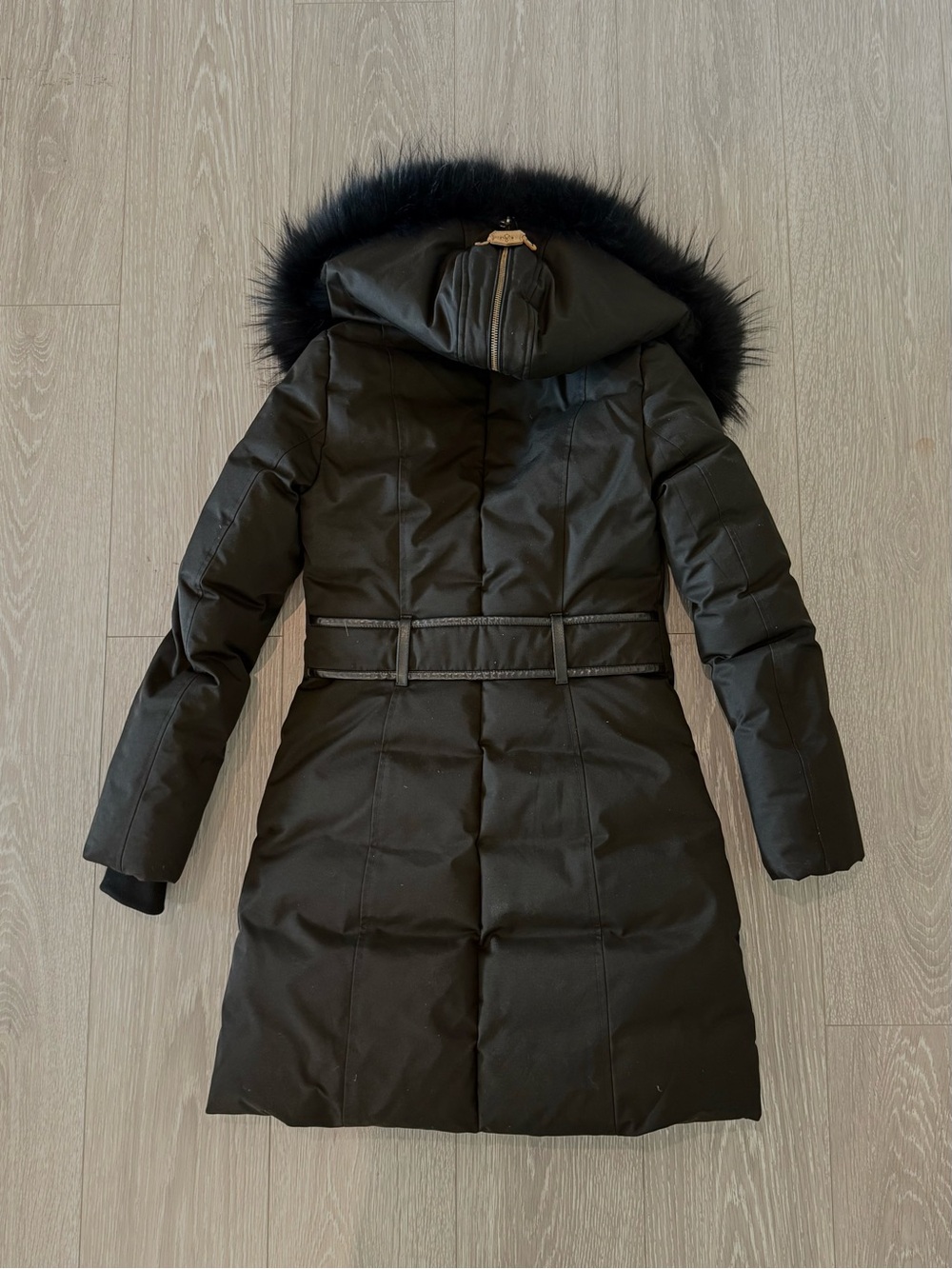 Mackage Black Long Puffer Coat with Faux Fur Trim - Picture 2 of 4